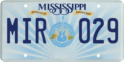 MS license plate MIR029
