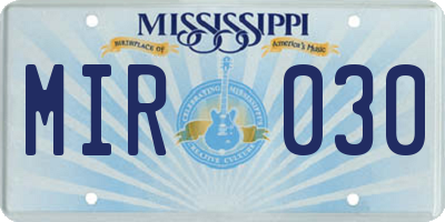 MS license plate MIR030