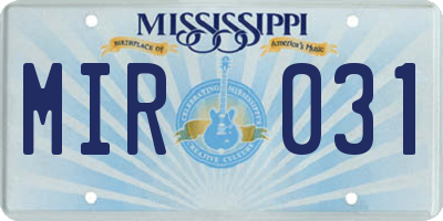 MS license plate MIR031