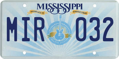 MS license plate MIR032