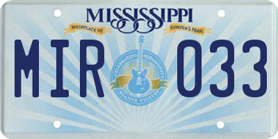 MS license plate MIR033