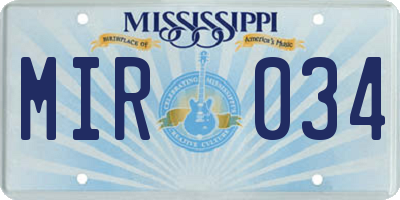 MS license plate MIR034