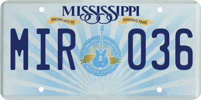 MS license plate MIR036