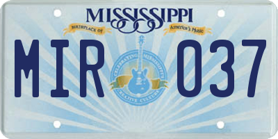 MS license plate MIR037