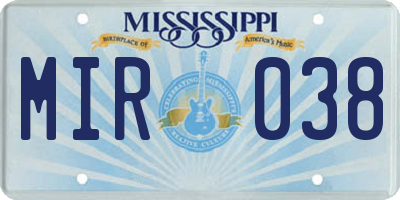 MS license plate MIR038