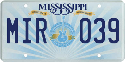 MS license plate MIR039