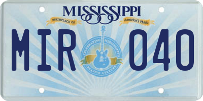 MS license plate MIR040