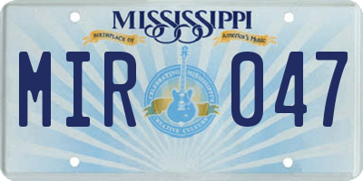 MS license plate MIR047