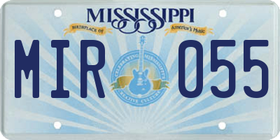 MS license plate MIR055