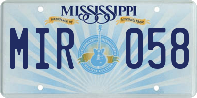 MS license plate MIR058