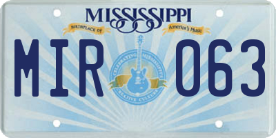 MS license plate MIR063