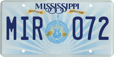 MS license plate MIR072