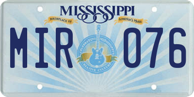 MS license plate MIR076