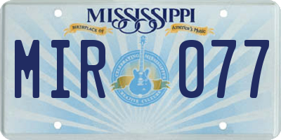 MS license plate MIR077