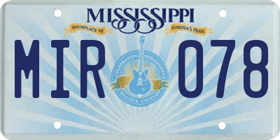MS license plate MIR078