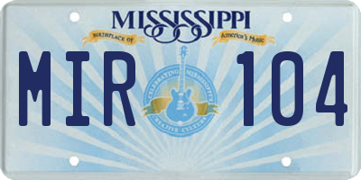 MS license plate MIR104