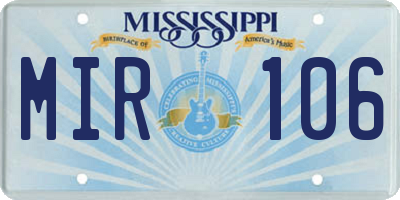 MS license plate MIR106