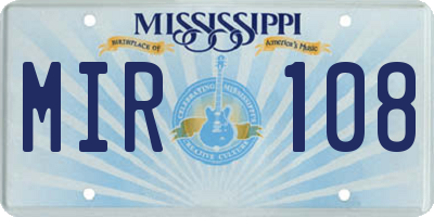 MS license plate MIR108