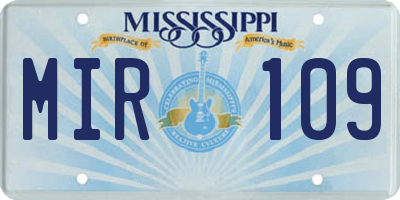 MS license plate MIR109