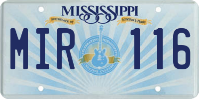 MS license plate MIR116