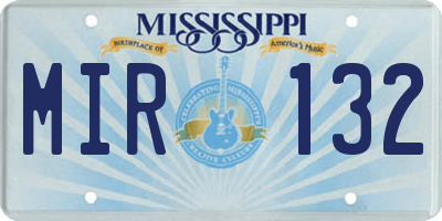 MS license plate MIR132