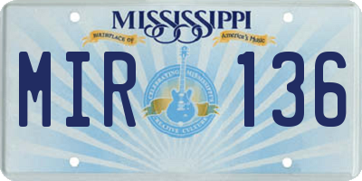 MS license plate MIR136