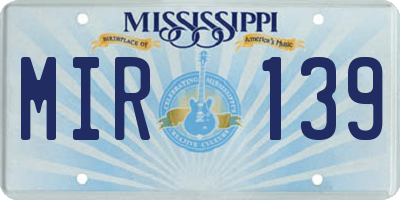 MS license plate MIR139