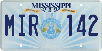 MS license plate MIR142