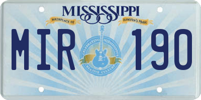 MS license plate MIR190