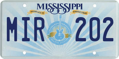 MS license plate MIR202