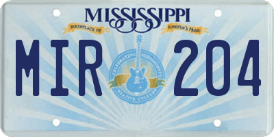 MS license plate MIR204