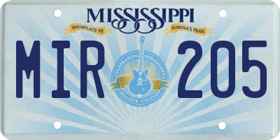 MS license plate MIR205