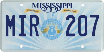 MS license plate MIR207
