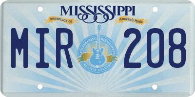MS license plate MIR208