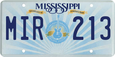 MS license plate MIR213
