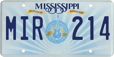 MS license plate MIR214