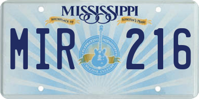 MS license plate MIR216