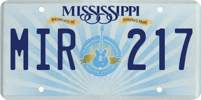 MS license plate MIR217