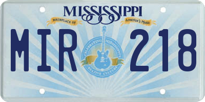 MS license plate MIR218