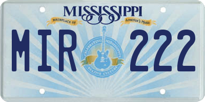 MS license plate MIR222
