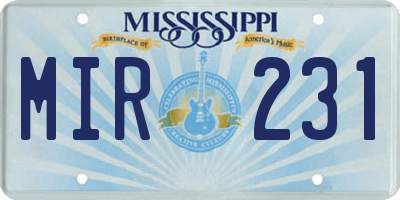 MS license plate MIR231