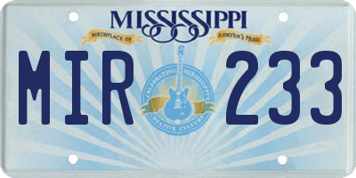 MS license plate MIR233