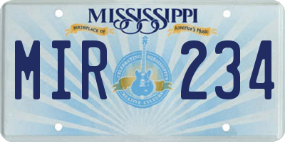 MS license plate MIR234