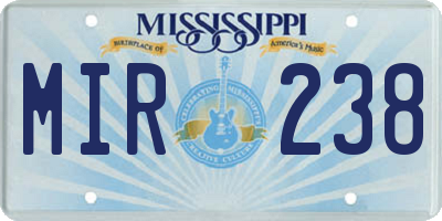MS license plate MIR238