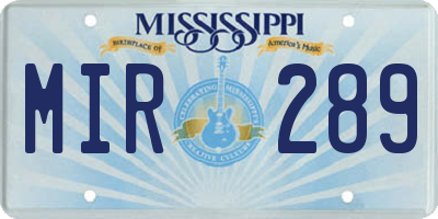 MS license plate MIR289