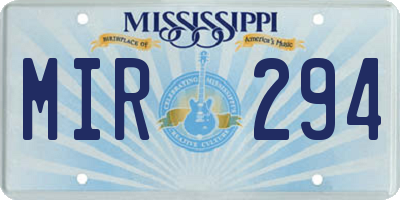 MS license plate MIR294