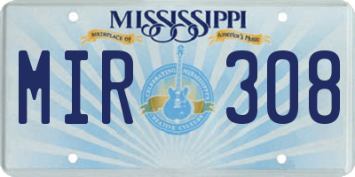 MS license plate MIR308