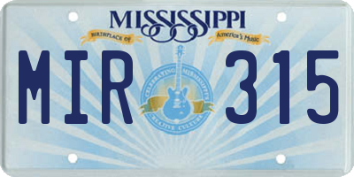MS license plate MIR315