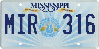 MS license plate MIR316