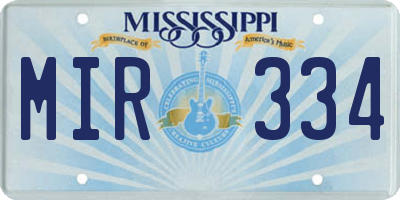 MS license plate MIR334